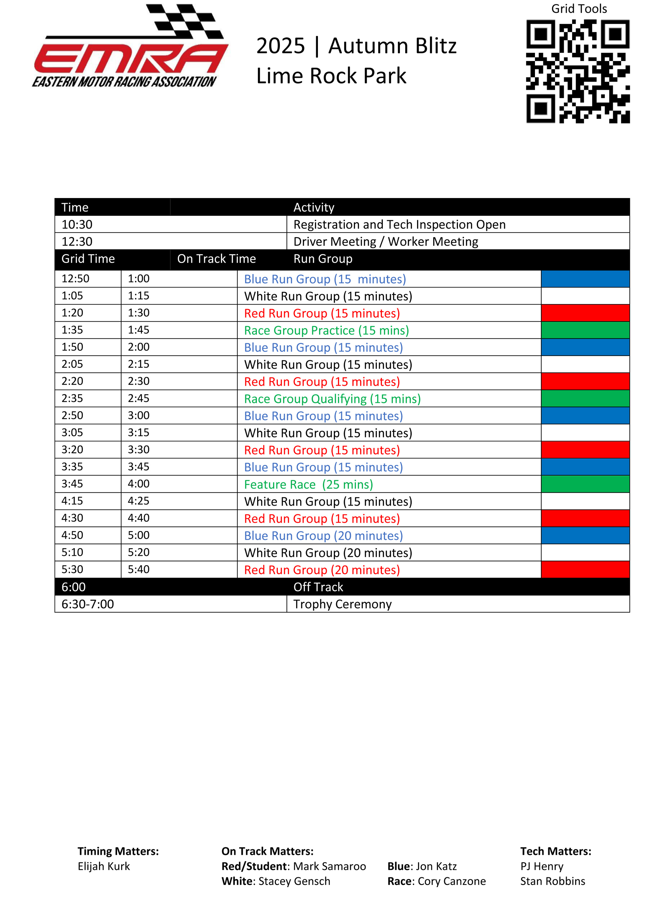 Lime Rock - Autumn Blitz Schedule